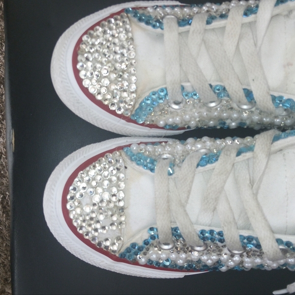 Converse All Star White and Blue Sequin Sneakers - Picture 4 of 6
